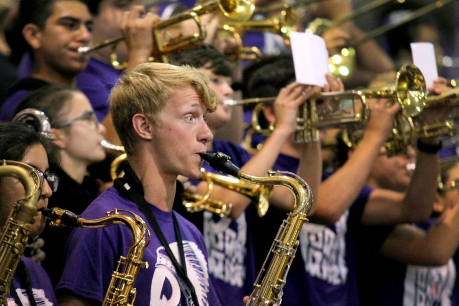 NDN Press photographer Trinity Chance captured October’s Photo of the Month with this shot of Purple Pride band member Kirby King during the Dayton pep rally.
