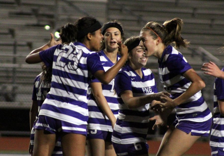 Varsity girls soccer team members react upon the conclusion of Fridays match with College Station at Indian Stadium. PN-G won the match, 2-1. 