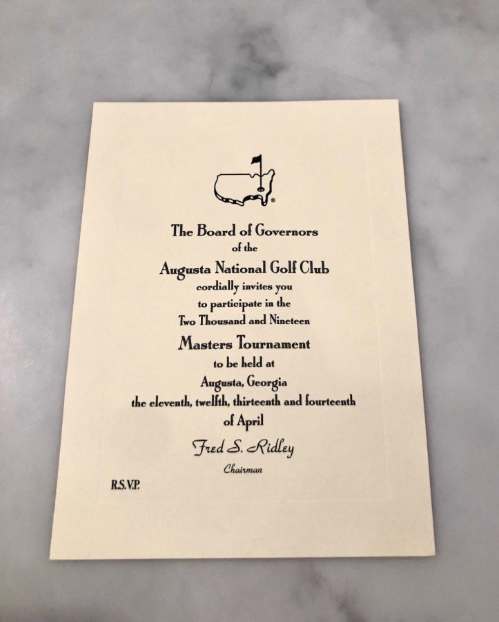 The invitation Andrew Landry received to play in the 2019 Masters golf tournament in Augusta, Georgia. 