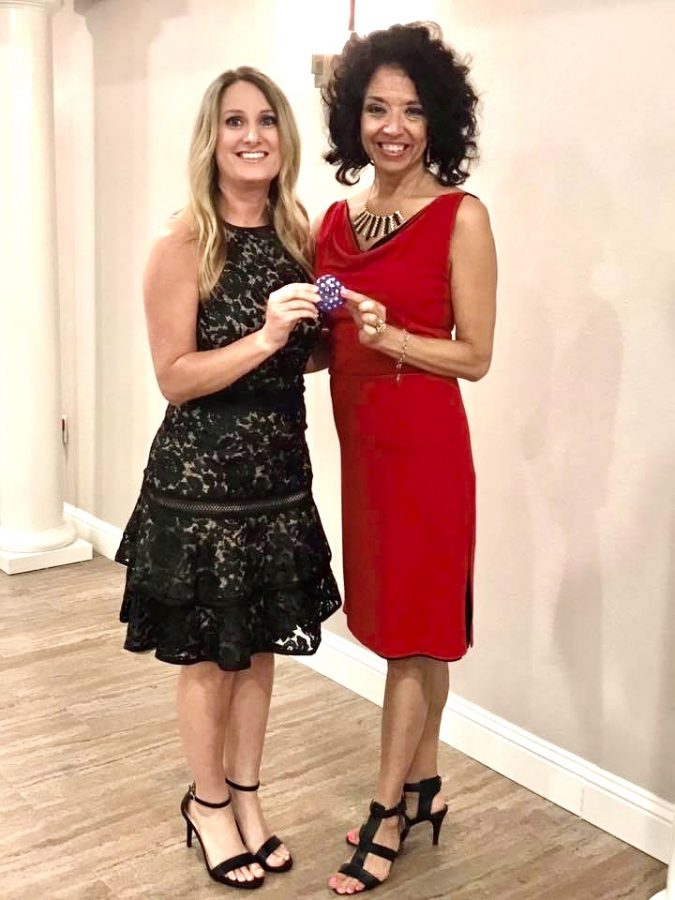 Mrs. Cortnie Schexnaider receives a PN-G rock from Mrs. Laura Solis during the Indianette banquet in early May.
Schexnaider will be taking over as Indianette director after Solis announced she was stepping down in mid January.