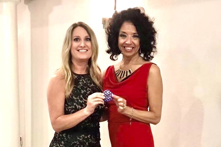 Mrs. Cortnie Schexnaider receives a PN-G rock from Mrs. Laura Solis during the Indianette banquet in early May.
Schexnaider will be taking over as Indianette director after Solis announced she was stepping down in mid January.