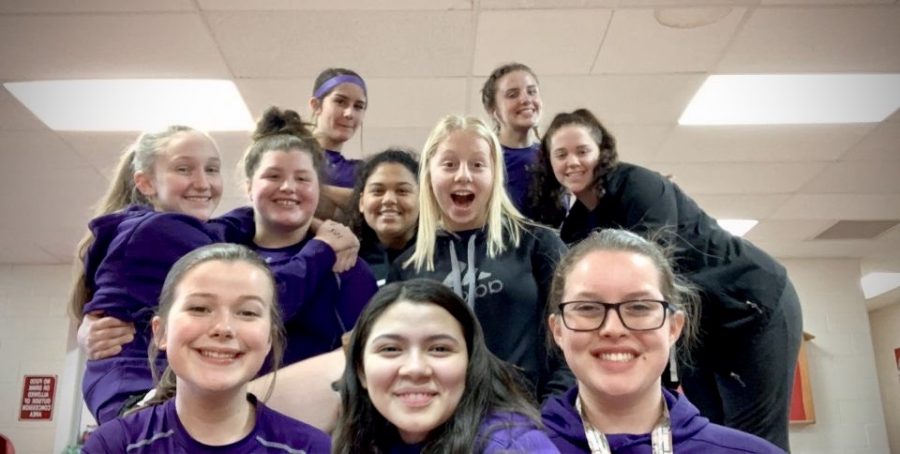 The girls powerlifting team celebrates after last weeks meet in Bridge City.