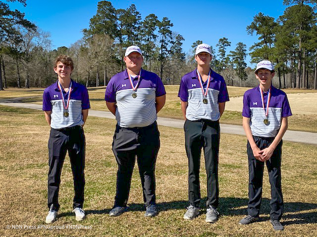 The team of Lake Edwards, Conner Knight, Christian Lauffer and Jaxson Trahan took first place Tuesday during the Hardin-Jefferson JV Invitational at Idylwild Golf Club in Sour Lake. (Photo: Jerry Honza)