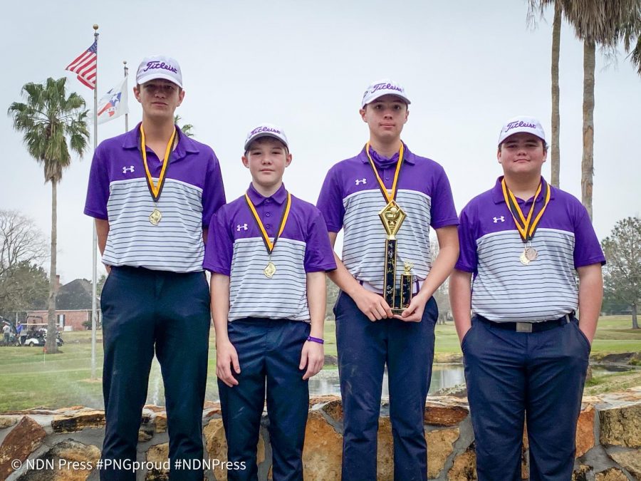 Junior varsity golfers Christian Lauffer, Jeffrey Wolfe, Dyson Foulch and Cyrus Griffin took first place with a combined score of 338 during Tuesday’s Vidor Invitational at the Brentwood Country Club of Texas golf course in Beaumont. 