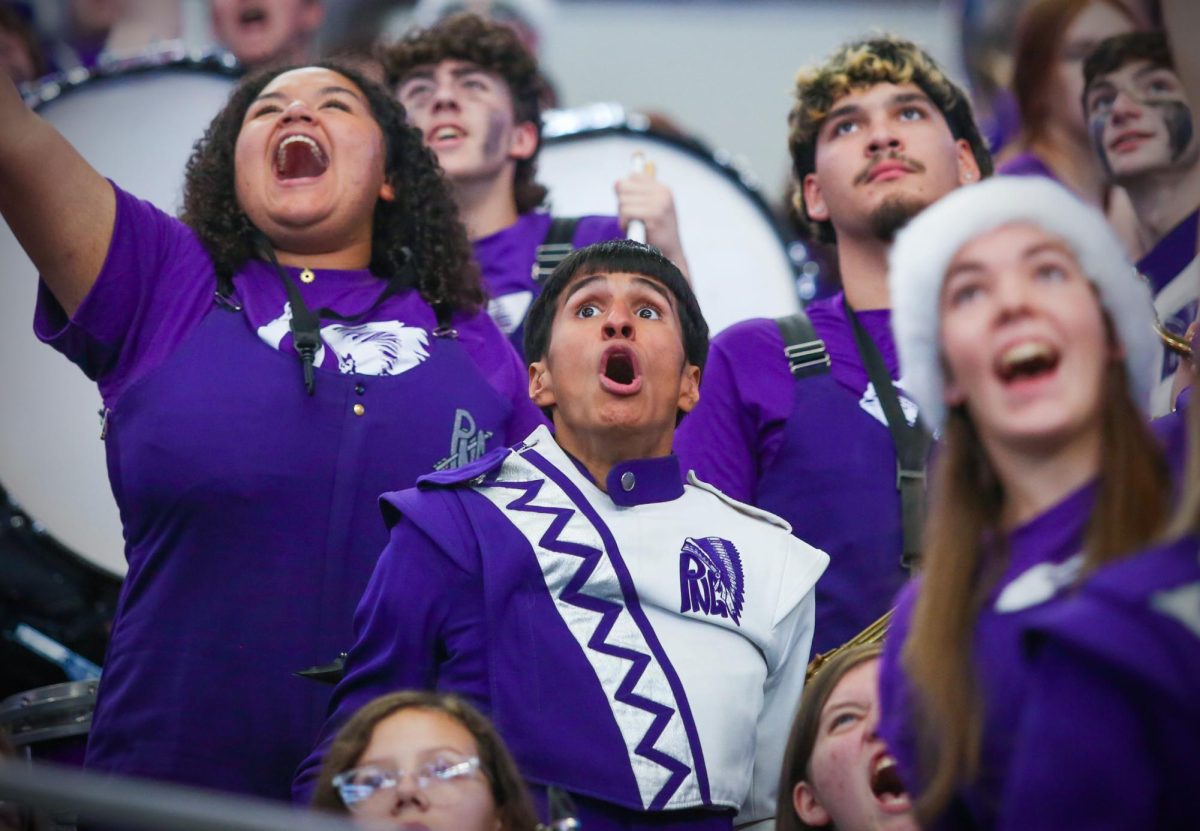 With his mouth agape, Purple Pride Band section leader Christian Guzman (25) reacts during a play that saw the PNG defense hold firm on a fourth down against South Oak Cliff in the final moments of the Class 5A Division II state championship game with South Oak Cliff on Saturday, Dec. 16, 2023 at AT&T Stadium in Arlington. 

PNG took over for a final play before kneeling in victory formation, solidifying a 20-17 win for its first state title since 1975. (Jozlyn Oglesbee/NDN Press)