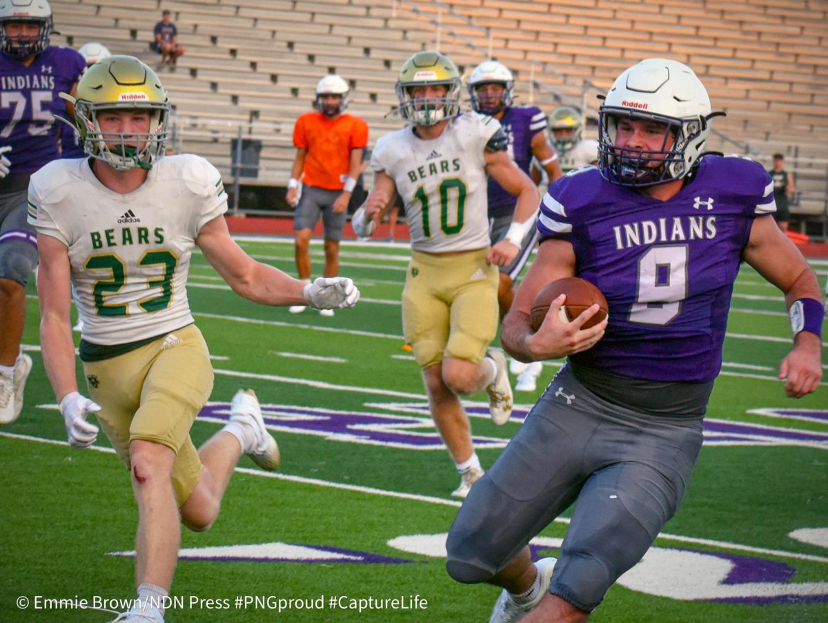 The varsity, JV and freshman football teams hosted a scrimmage with the LCM Battlin' Bears teams at Indian Stadium on Thursday, Aug. 22. The freshman and JV teams split the field for plays first before the varsity matchup. (NDN PRESS)