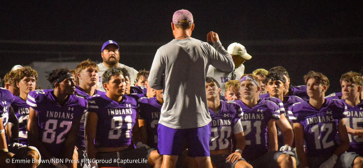 The varsity, JV and freshman football teams hosted a scrimmage with the LCM Battlin' Bears teams at Indian Stadium on Thursday, Aug. 22. The freshman and JV teams split the field for plays first before the varsity matchup. (NDN PRESS)