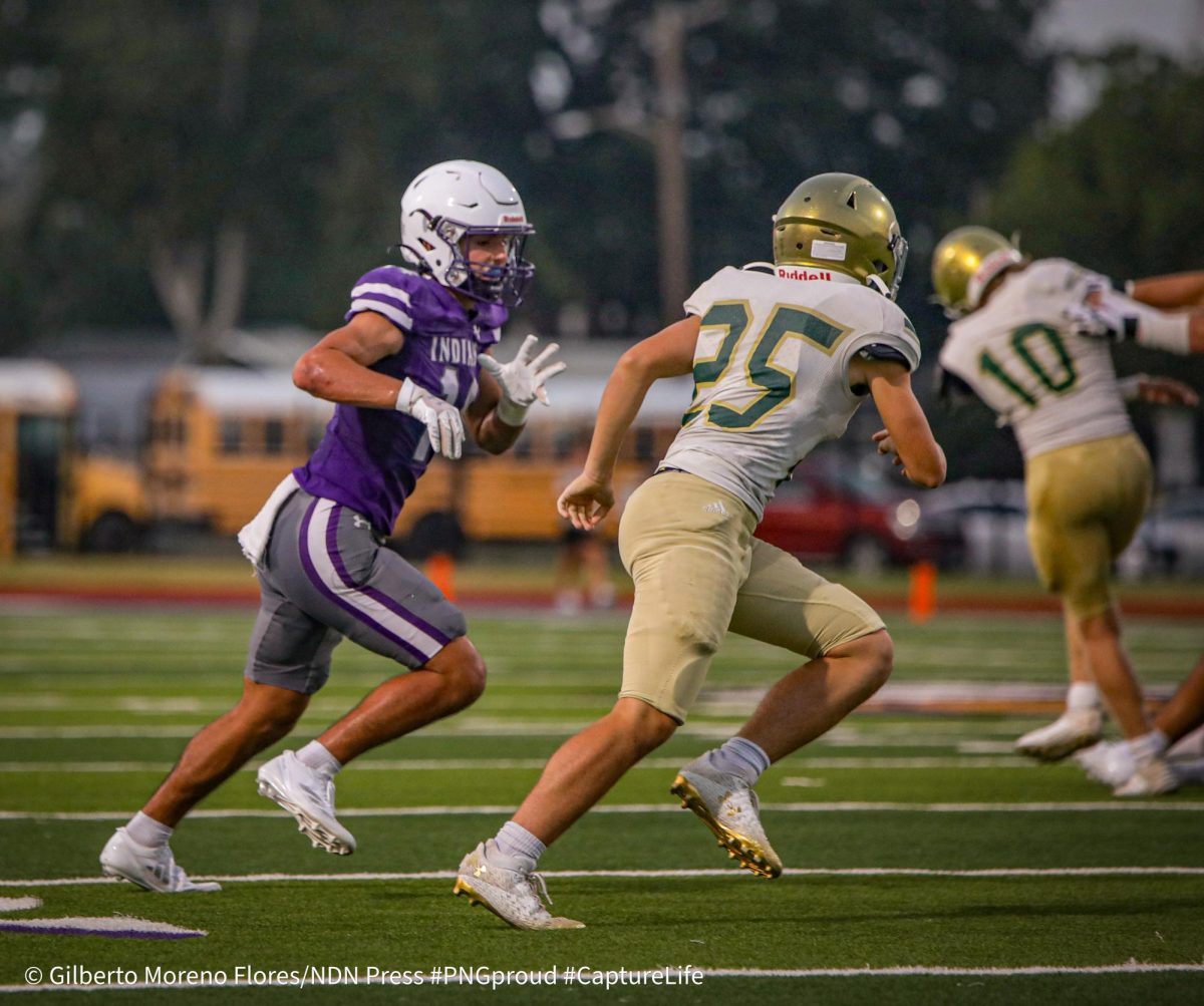 The varsity, JV and freshman football teams hosted a scrimmage with the LCM Battlin' Bears teams at Indian Stadium on Thursday, Aug. 22. The freshman and JV teams split the field for plays first before the varsity matchup. (NDN PRESS)