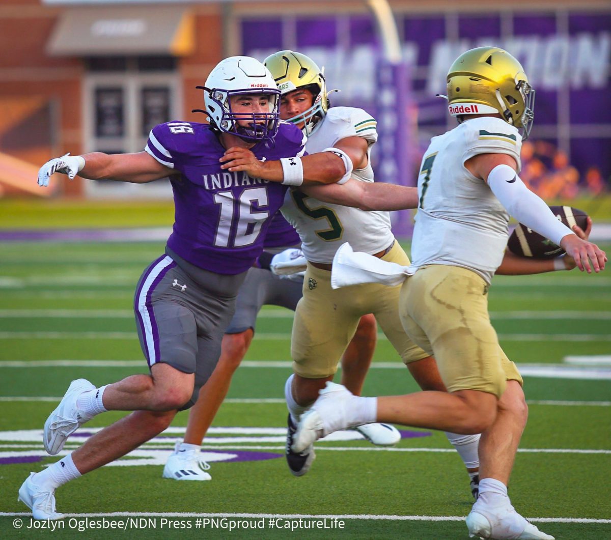 The varsity, JV and freshman football teams hosted a scrimmage with the LCM Battlin' Bears teams at Indian Stadium on Thursday, Aug. 22. The freshman and JV teams split the field for plays first before the varsity matchup. (NDN PRESS)