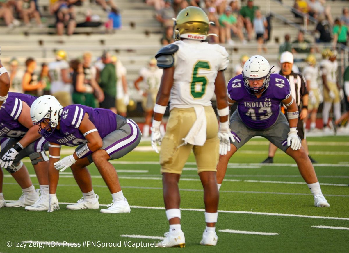 The varsity, JV and freshman football teams hosted a scrimmage with the LCM Battlin' Bears teams at Indian Stadium on Thursday, Aug. 22. The freshman and JV teams split the field for plays first before the varsity matchup. (NDN PRESS)