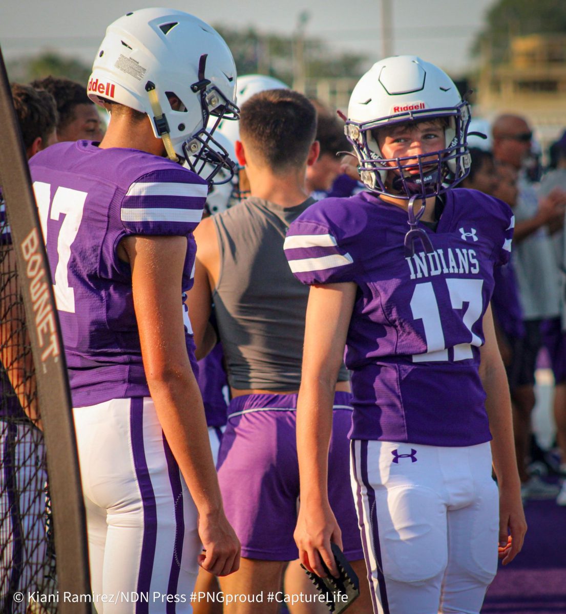 The varsity, JV and freshman football teams hosted a scrimmage with the LCM Battlin' Bears teams at Indian Stadium on Thursday, Aug. 22. The freshman and JV teams split the field for plays first before the varsity matchup. (NDN PRESS)