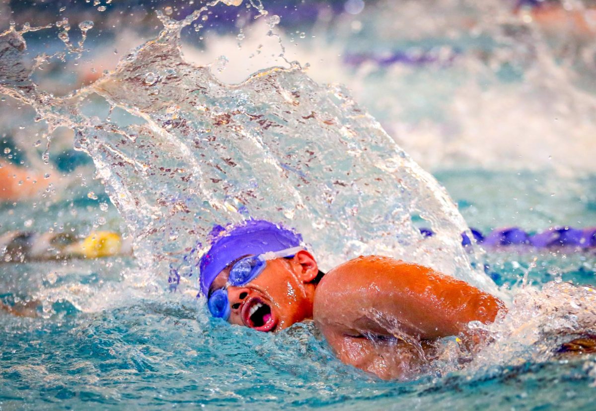 Kicking up waves of aqua blue water, Yeshraj Vanniar (‘28) tears through his lane during the District 17-5A meet at Baytown Sterling on Friday, Jan. 31, 2025. 

Competing in both team relays and individually, Yeshraj was one of 14 swimmers who competed and advanced to the regional meet next week. (Celia Ruiz/NDN Press)